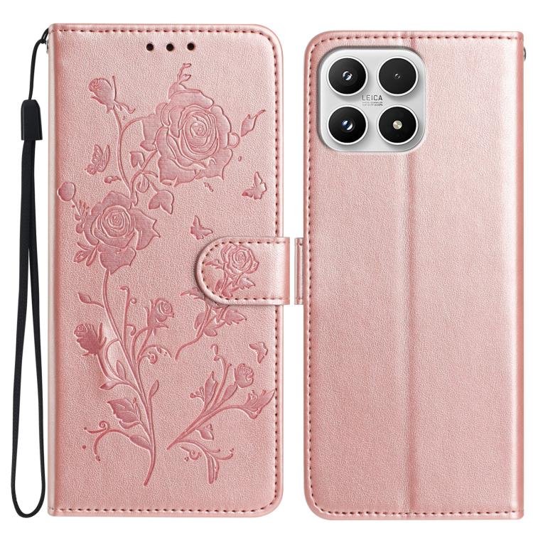 For Xiaomi 17 Rose Flower Embossing Pattern Leather Phone Case(Rose Gold)