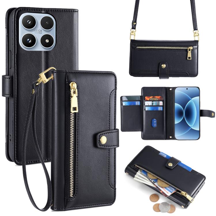 For Xiaomi 17 Sheep Texture Cross-body Zipper Wallet Leather Phone Case(Black)