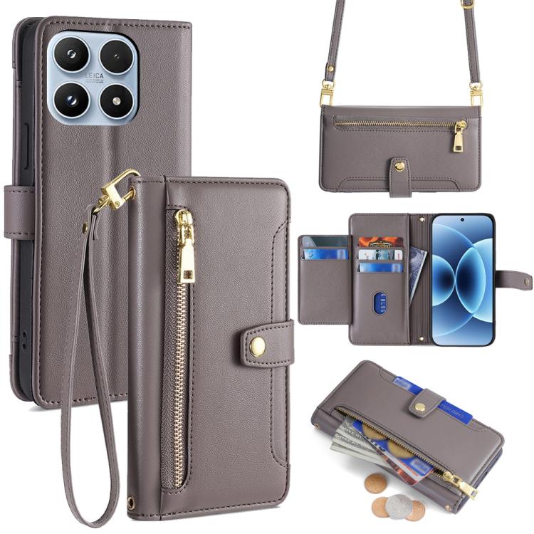 For Xiaomi 17 Sheep Texture Cross-body Zipper Wallet Leather Phone Case(Grey)