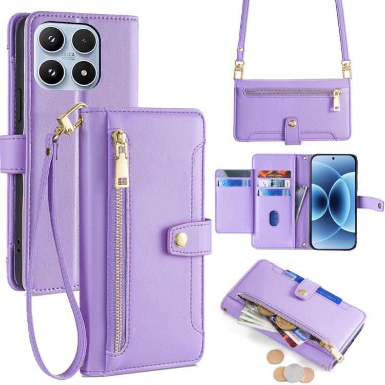 For Xiaomi 17 Sheep Texture Cross-body Zipper Wallet Leather Phone Case(Purple)