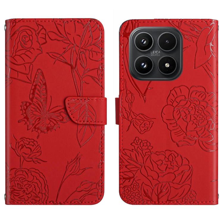For Xiaomi 17 Skin Feel Butterfly Embossed Flip Leather Phone Case(Red)