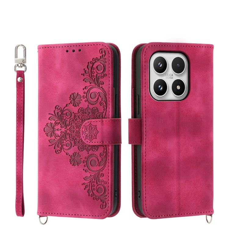 For Xiaomi 17 Skin Feel Flowers Embossed Wallet Leather Phone Case(Wine Red)