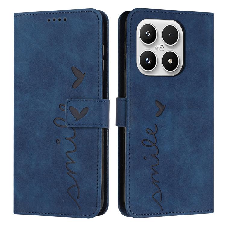 For Xiaomi 17 Skin Feel Heart Embossed Leather Phone Case with Long Lanyard(Blue)