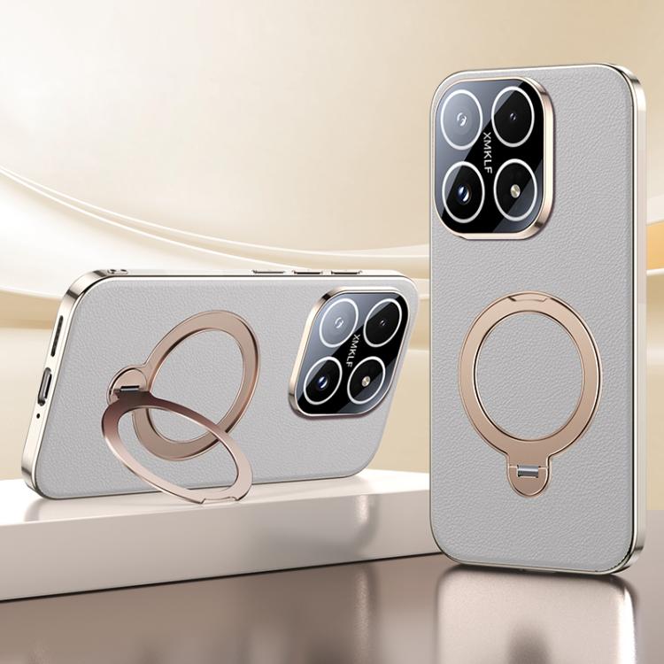 For Xiaomi 17 Skin Feel Leather Texture Cooling MagSafe Phone Case with 360 Degrees Rotating Holder(Grey)
