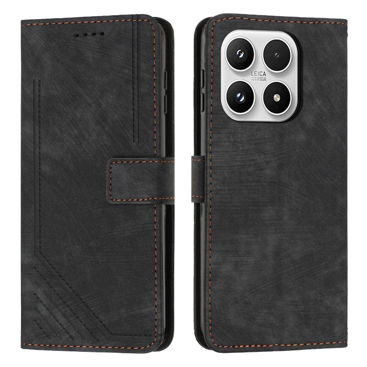For Xiaomi 17 Skin Feel Stripe Pattern Leather Phone Case with Lanyard(Black)