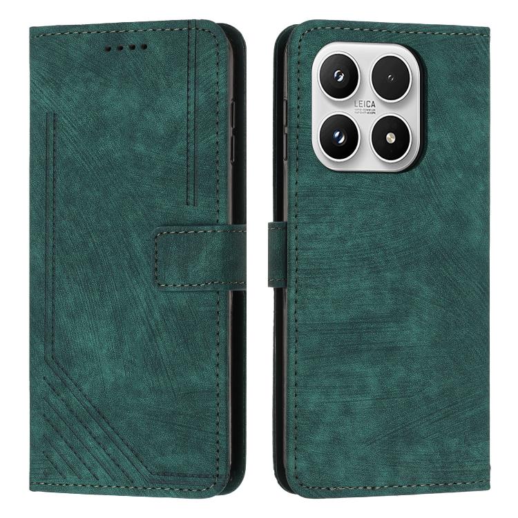 For Xiaomi 17 Skin Feel Stripe Pattern Leather Phone Case with Lanyard(Green)