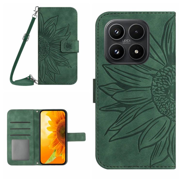 For Xiaomi 17 Skin Feel Sun Flower Embossed Flip Leather Phone Case with Lanyard(Green)