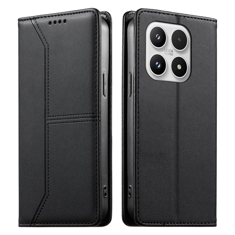 For Xiaomi 17 Stitched Line Magnetic RFID Vegan Leather Phone Case(Black)
