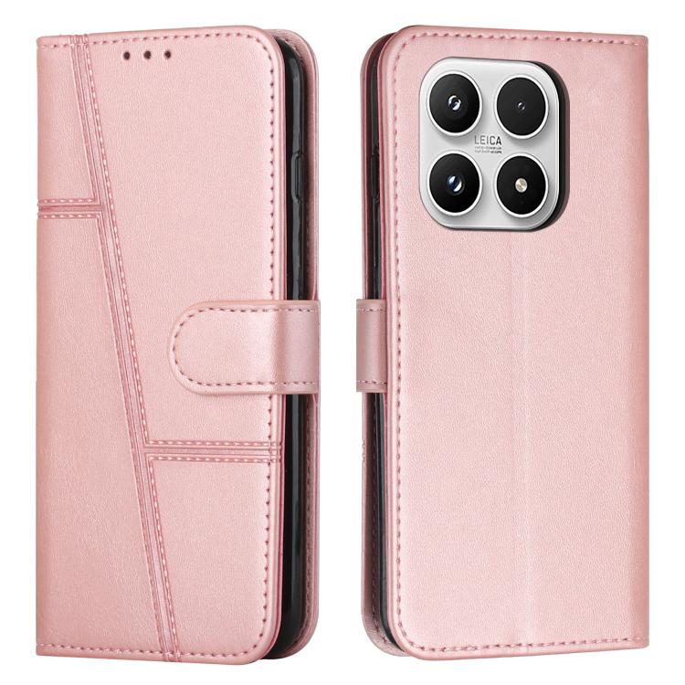 For Xiaomi 17 Stitching Calf Texture Buckle Leather Phone Case(Rose Gold)