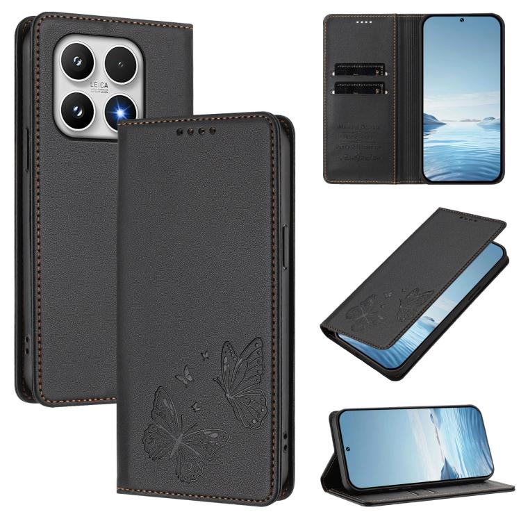 For Xiaomi 17 Strong Magnetic Dual Butterfly RFID Vegan Leather Phone Case(Black)