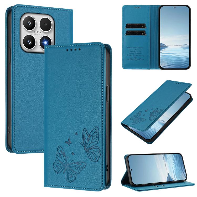 For Xiaomi 17 Strong Magnetic Dual Butterfly RFID Vegan Leather Phone Case(Lake Blue)