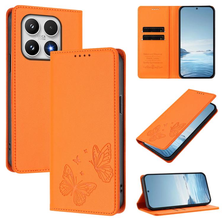 For Xiaomi 17 Strong Magnetic Dual Butterfly RFID Vegan Leather Phone Case(Orange)