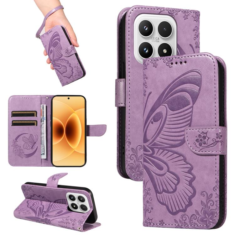 For Xiaomi 17 Swallowtail Butterfly Embossed Leather Phone Case(Purple)