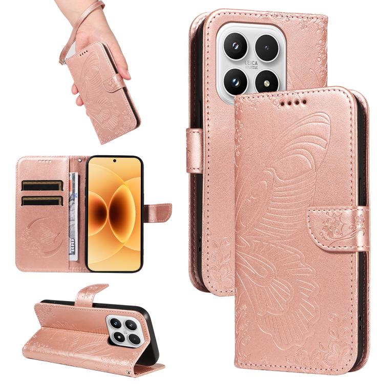 For Xiaomi 17 Swallowtail Butterfly Embossed Leather Phone Case(Rose Gold)