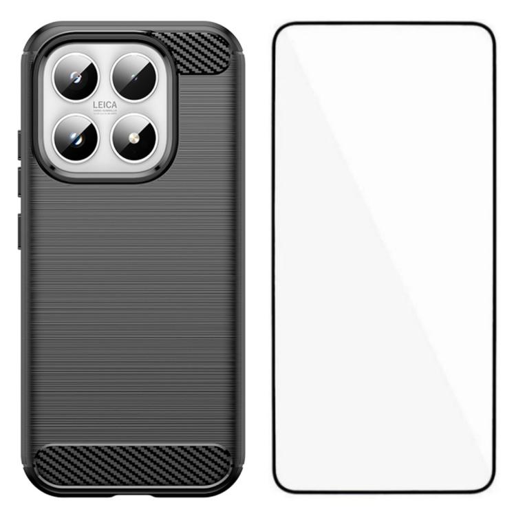 For Xiaomi 17 WANLONFENG Brushed Texture Shockproof TPU Phone Case with Screen Film(Black)