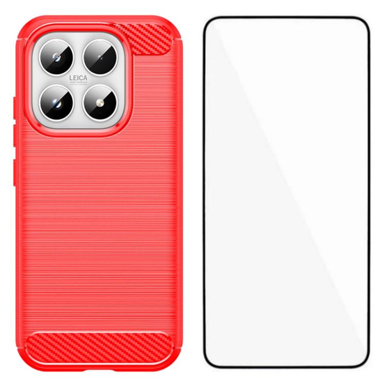 For Xiaomi 17 WANLONFENG Brushed Texture Shockproof TPU Phone Case with Screen Film(Red)