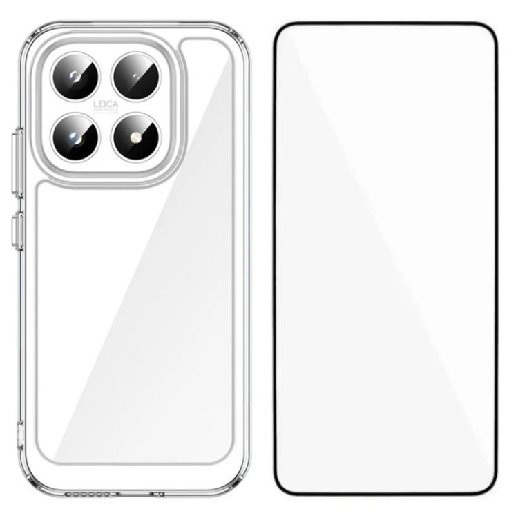 For Xiaomi 17 WANLONFENG Electroplated Buttons TPU Acrylic Phone Case with Screen Protector(Transparent)