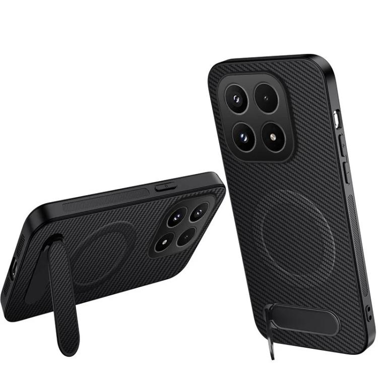 For Xiaomi 17 WANLONFENG Kickstand Carbon Fiber Texture Magnetic Phone Case(Black)