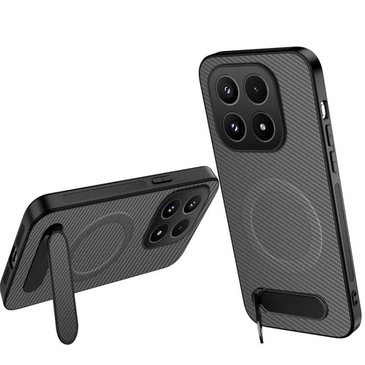 For Xiaomi 17 WANLONFENG Kickstand Carbon Fiber Texture Magnetic Phone Case(Grey)
