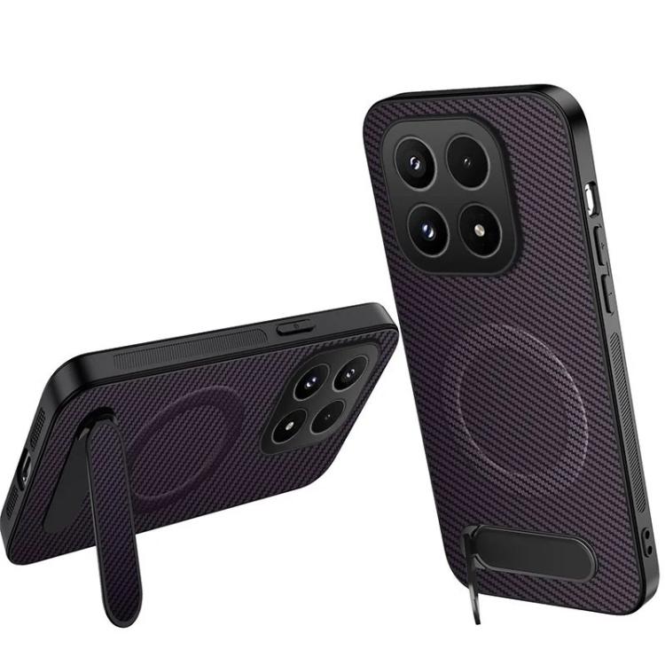 For Xiaomi 17 WANLONFENG Kickstand Carbon Fiber Texture Magnetic Phone Case(Purple)