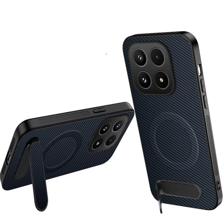 For Xiaomi 17 WANLONFENG Kickstand Carbon Fiber Texture Magnetic Phone Case(Sapphire Blue)
