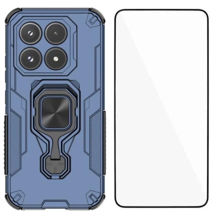 For Xiaomi 17 WANLONFENG Metal Kickstand Phone Case with Screen Protector(Blue)