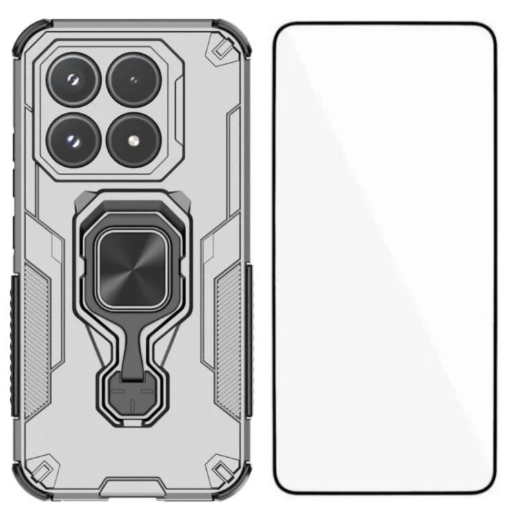 For Xiaomi 17 WANLONFENG Metal Kickstand Phone Case with Screen Protector(Grey)
