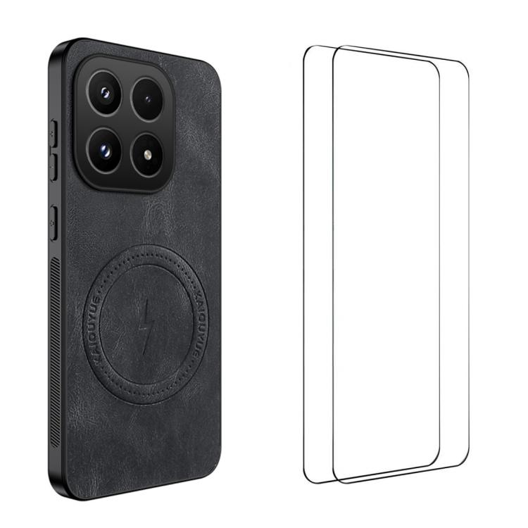 For Xiaomi 17 WANLONFENG Nappa Texture Magnetic Phone Case with 2pcs Screen Films(Black)