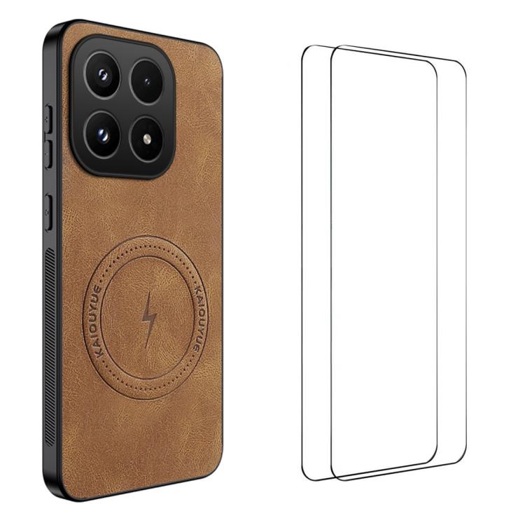 For Xiaomi 17 WANLONFENG Nappa Texture Magnetic Phone Case with 2pcs Screen Films(Brown)