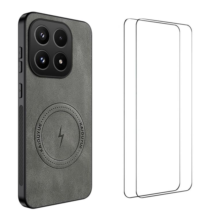 For Xiaomi 17 WANLONFENG Nappa Texture Magnetic Phone Case with 2pcs Screen Films(Grey)