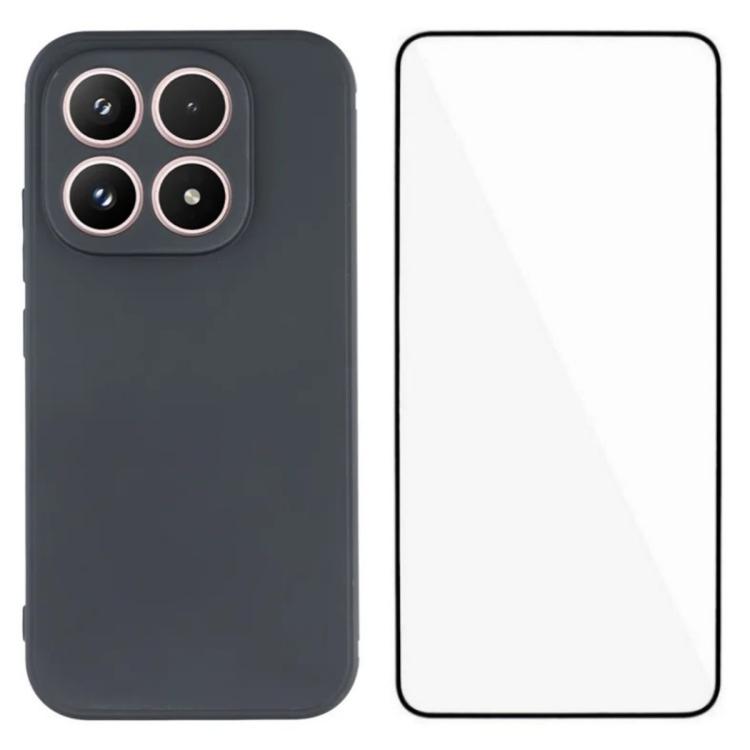 For Xiaomi 17 WANLONFENG Square Edge Soft TPU Phone Case with Screen Protector(Black)