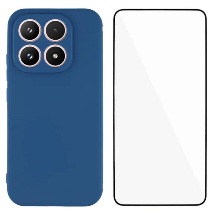For Xiaomi 17 WANLONFENG Square Edge Soft TPU Phone Case with Screen Protector(Blue)