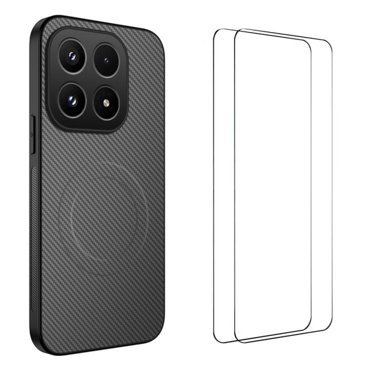 For Xiaomi 17 WANLONFENG TQ1 Series Magnetic Carbon Fiber Texture Phone Case with 2pcs Screen Films(Grey)