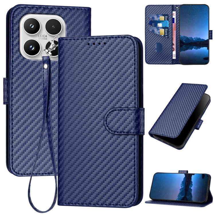 For Xiaomi 17 YX0070 Carbon Fiber Buckle Leather Phone Case with Lanyard(Royal Blue)
