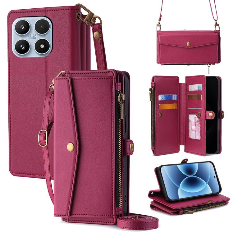 For Xiaomi 17 Zipper Wallet Side Buckle Crossbody Lanyard Leather Phone Case(Red)