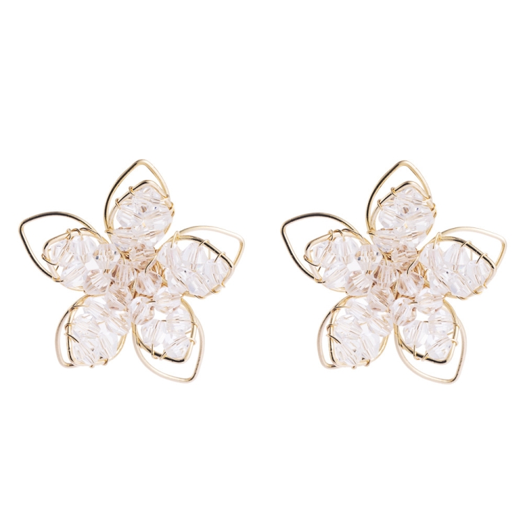 Fresh Crystal Hollow Flower Earrings Female S925 Silver Needle Temperament Earrings
