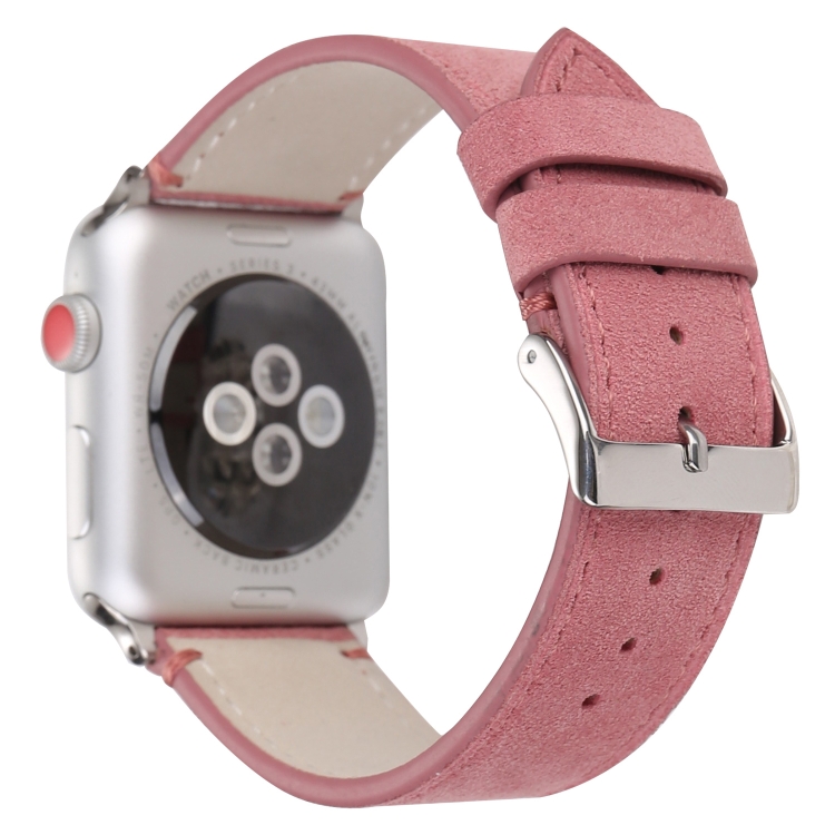 Frosted Genuine Leather Watch Band For Apple Watch Series 7 45mm / 6 & SE & 5 & 4 44mm / 3 & 2 & 1 42mm(Pink)