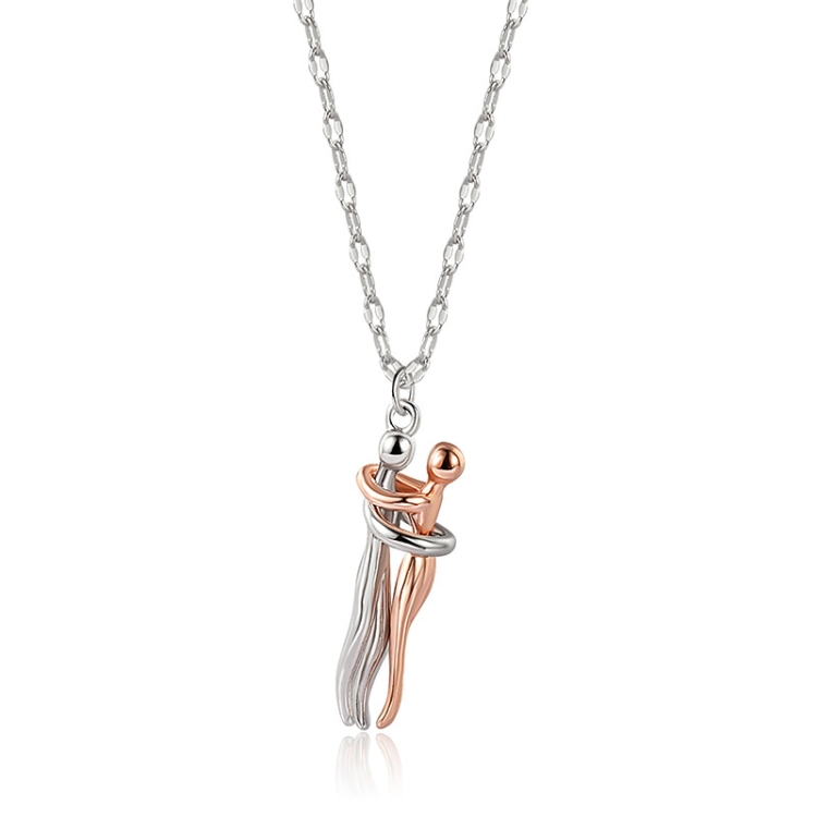 Geometric Couple Embrace Pendant Necklace Accessories(White Gold)