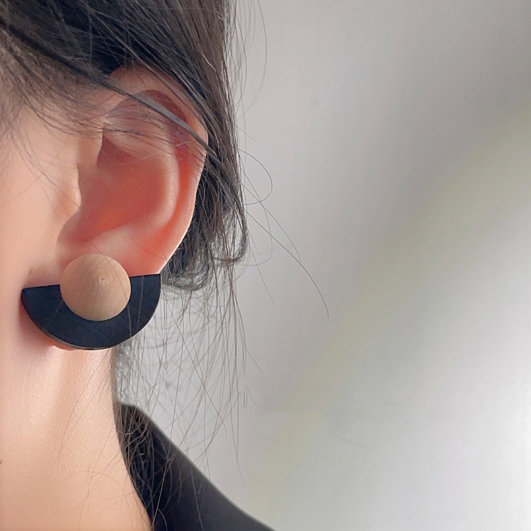 Geometric Semicircle Vintage Personalized Pierced Earrings Wooden Earrings