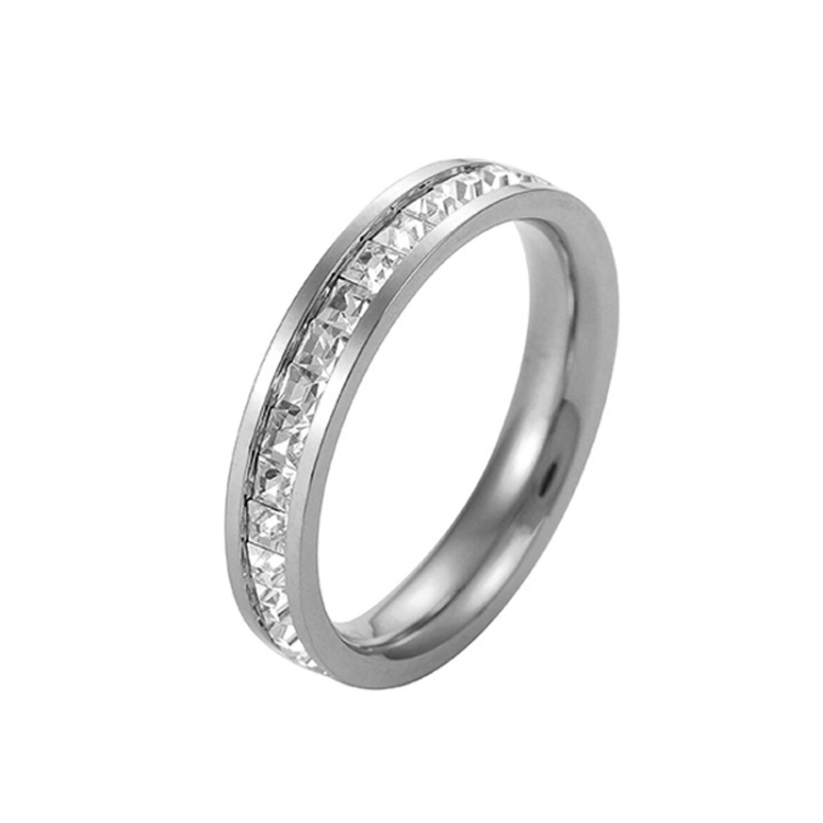 Girls Simple Titanium Steel Diamond Ring, Size: US Size 10(Single Row Silver)