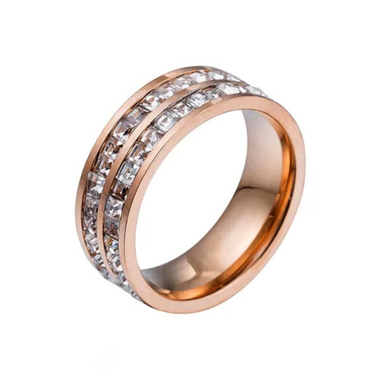 Girls Simple Titanium Steel Diamond Ring, Size: US Size 3(Double Row Rose Gold)