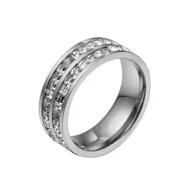 Girls Simple Titanium Steel Diamond Ring, Size: US Size 3(Double Row Silver)