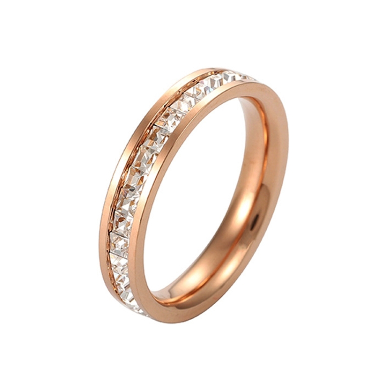 Girls Simple Titanium Steel Diamond Ring, Size: US Size 5(Single Row Rose Gold)