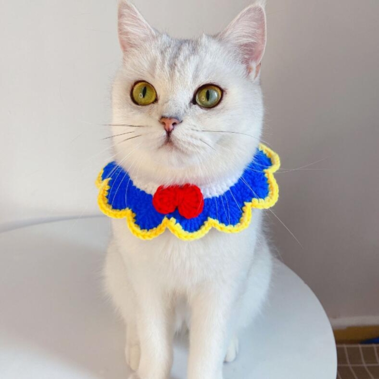 Handmade Woolen Knitting Adjustable Flower Bow Knot Cat Dog Bib Accessories Collar, Size:S 20-28cm(Blue)