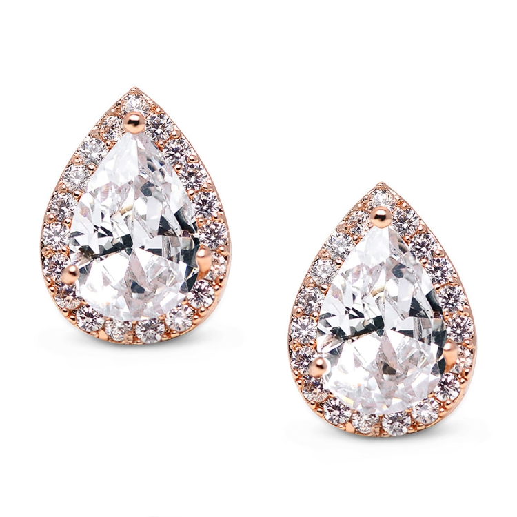 Heart Seed Drop Earrings Zircon Fashion Stud Earrings, Metal Color:rose gold