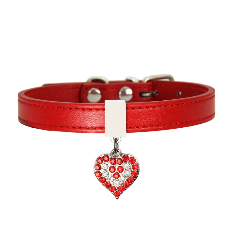 Heart Shaped Pendant PU Leather Dog Collar Pet Dog Leash, Size: M 1.3-35cm(Red)