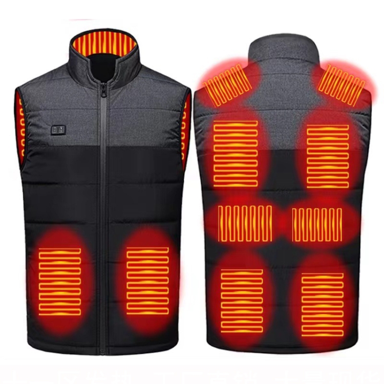 Heated Vest Electric Heating 3 Constant Temperature Warm Cotton Jacket, Size: L(Black-11 Zones Heating)