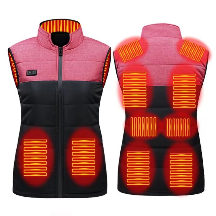Heated Vest Electric Heating 3 Constant Temperature Warm Cotton Jacket, Size: L(Red-11 Zones Heating)