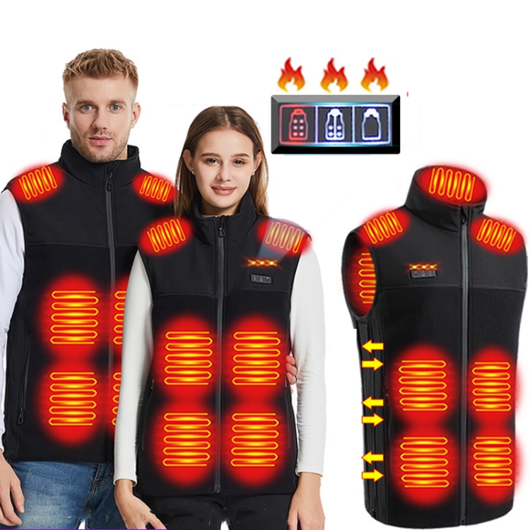 Heated Vest USB Charging Smart Heating Clothing 13 Zones Heating 3 Switch Control, Size: 4XL/5XL/6XL(Black)
