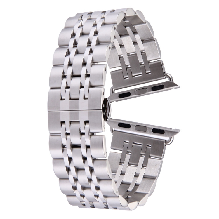 Hidden Butterfly Buckle 7 Beads Stainless Steel Watch Band For Apple Watch 42mm(Silver)